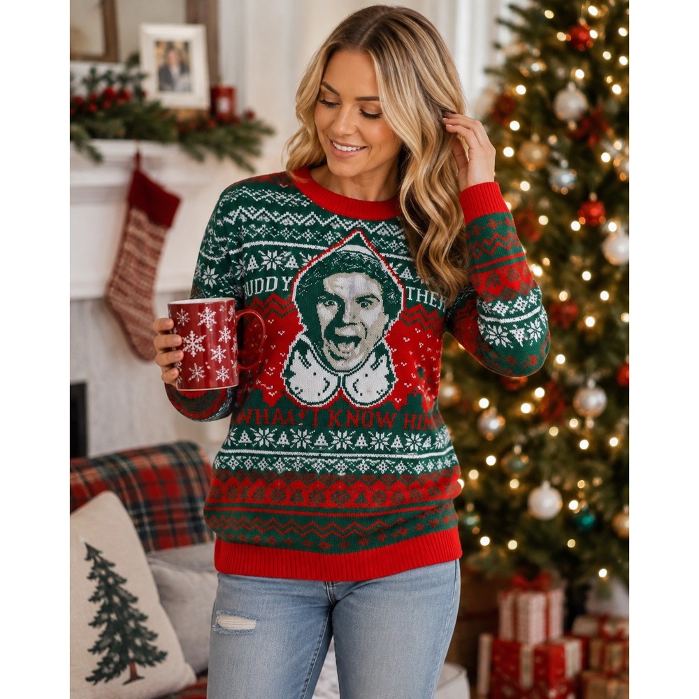 Elf Buddy The Elf Ugly Christmas Sweater Men's Large Santa I Know Him Holiday